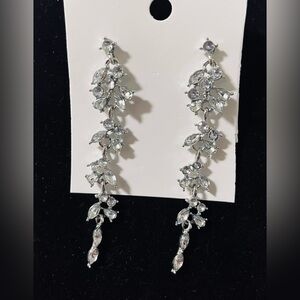 Silver tone Leaf Rhinestones Drop Earrings New with 925 silver on the posts .